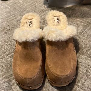 UGG Tan and Cream Mules with Plush Lining